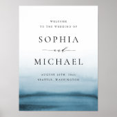 Watercolor Navy Blue Ombre Modern Wedding Welcome Poster (Vorne)