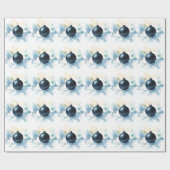 Watercolor Navy Blue Ornament Wrapping Paper Geschenkpapier (Flach)