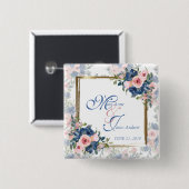 Watercolor Navy & Blush Wedding Button (Vorne & Hinten)