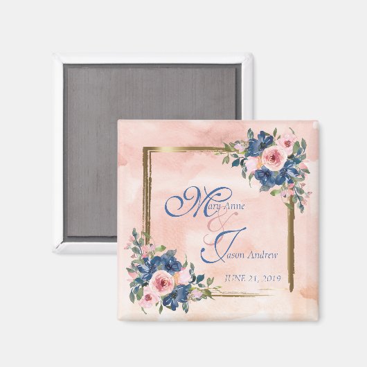 Watercolor Navy & Blush Wedding Magnet (Vorderseite/Rückseite)
