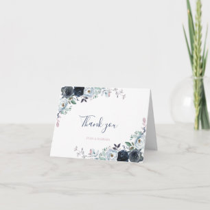 Watercolor Navy Boho Floral Danke Karte