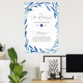 Watercolor Navy Indigo Blätter Hochzeit willkommen Poster (Heimbüro)