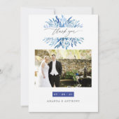 Watercolor Navy Indigo Blätter Wedding Foto Dankeskarte (Vorderseite)