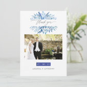 Watercolor Navy Indigo Blätter Wedding Foto Dankeskarte (Stehend Vorderseite)