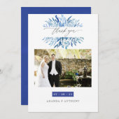 Watercolor Navy Indigo Blätter Wedding Foto Dankeskarte (Vorne/Hinten)