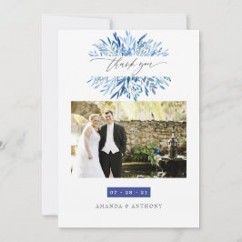 Watercolor Navy Indigo Blätter Wedding Foto Dankeskarte