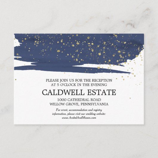 Watercolor Navy und Gold Wedding Card Begleitkarte (Vorderseite)