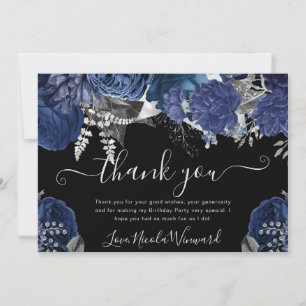 Watercolor Navy und Silber Rosen Geburtstag Dankeskarte