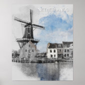 Watercolor Netherlands Windmill – Dutch  Poster (Vorne)