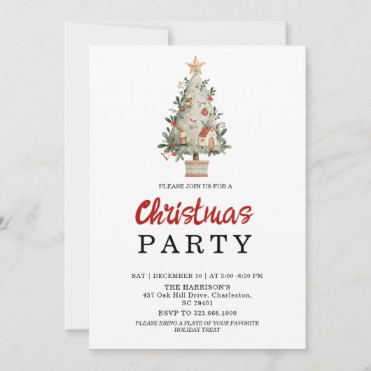 Watercolor Neutral Boho Holiday Party Invitation Einladung (Vorderseite)