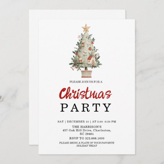 Watercolor Neutral Boho Holiday Party Invitation Einladung (Vorne/Hinten)