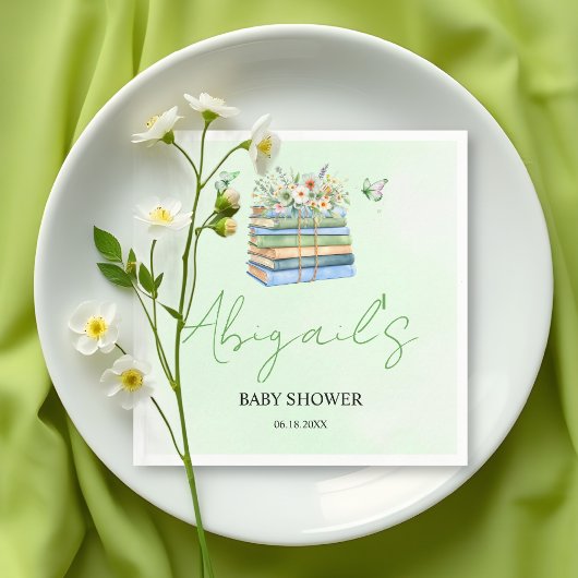 Watercolor New Chapter Begins green baby shower Serviette