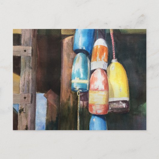Watercolor New England Lobster Buoys Postcard Einladungspostkarte (Vorderseite)