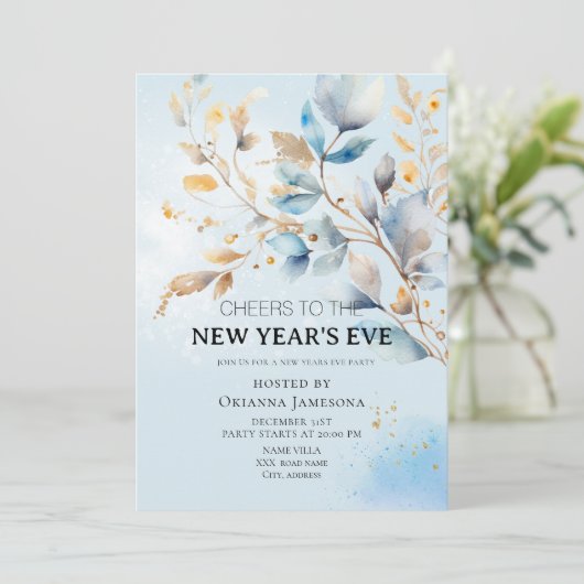 Watercolor New Year's Eve Party Einladung (Stehend Vorderseite)