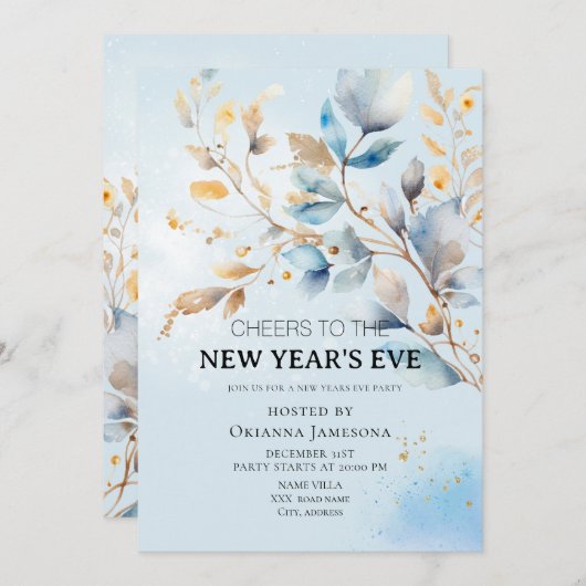 Watercolor New Year's Eve Party  Einladung (Vorne/Hinten)