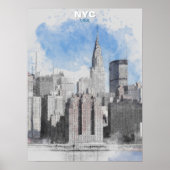 Watercolor New York City Skyline – Manhattan Wall  Poster (Vorne)