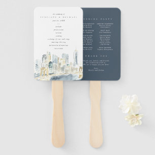 Watercolor New York City Skyline Wedding Program Fächer
