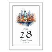 Watercolor New York Hochzeit in Urlaubsort Tischnummer (Rückseite)
