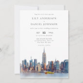 Watercolor New York Skyline QR Code Wedding Einladung (Vorderseite)