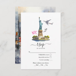 Watercolor New York USA Hochzeit in Urlaubsort RSVP Karte