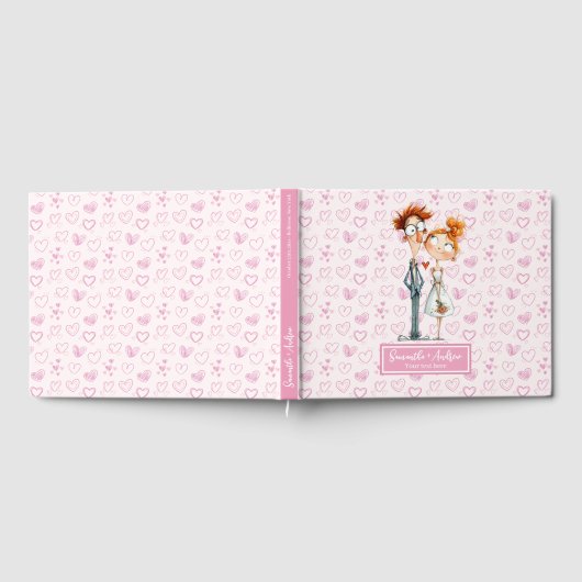 Watercolor Newlyweds Quirky Wedding Gäestbook Gästebuch (Voll)
