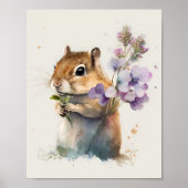 Watercolor Niedlich Chipmunk mit Blume Poster (Vorne)