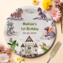 Watercolor Niedlich Dragon Birthday Paper Teller