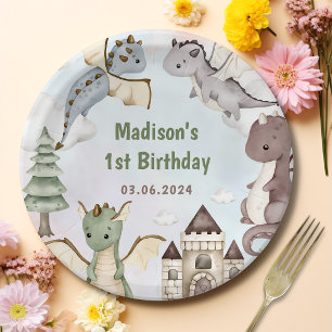 Watercolor Niedlich Dragon Birthday Pappteller