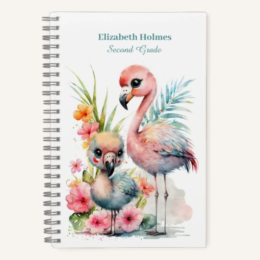 Watercolor Niedlich Flamingos Spiral Notebook Notizblock (Vorderseite)