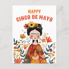 Watercolor Niedlich Frida Kahlo Happy Cinco de May Postkarte