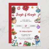Watercolor Niedlich Jingle & Mingle Party Einladung (Vorne/Hinten)