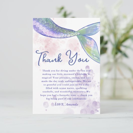 Watercolor Niedlich Mermaid Schwanz Vielen Dank Dankeskarte (Stehend Vorderseite)