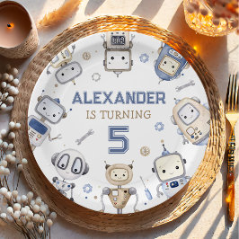 Watercolor Niedlich Robot Kindergeburtstag Party Pappteller