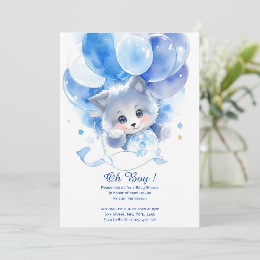 Watercolor Niedlich Wolf Kinderdusche Einladung (Stehend Vorderseite)