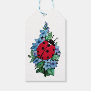 Watercolor-niedlicher Marienkäfer mit blauen Geschenkanhänger