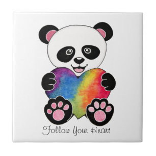 Watercolor-niedlicher Panda mit Regenbogen-Herzen Fliese