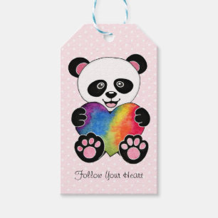 Watercolor-niedlicher Panda mit Regenbogen-Herzen Geschenkanhänger