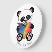 Watercolor-niedlicher Panda mit Regenbogen-Herzen Große Wanduhr (Winkel)