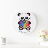Watercolor-niedlicher Panda mit Regenbogen-Herzen Große Wanduhr (Zuhause)