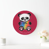 Watercolor-niedlicher Panda mit Regenbogen-Herzen Große Wanduhr (Zuhause)