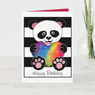 Watercolor-niedlicher Panda mit Regenbogen-Herzen Karte