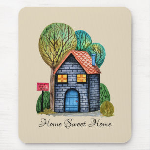 Watercolor-niedliches Zuhause-süße Zuhause-Kunst Mousepad