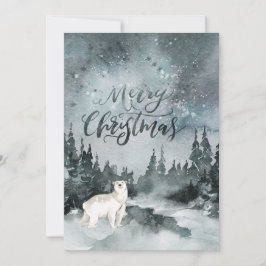 Watercolor Night Sky | Polar Bear Christmas Feiertagskarte