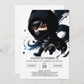Watercolor Ninja Adventure Kids's Birthday Einladung (Vorne/Hinten)