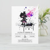 Watercolor Ninja Custom Girl Birthday Einladung (Stehend Vorderseite)