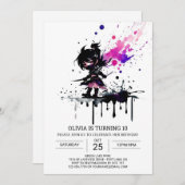 Watercolor Ninja Custom Girl Birthday Einladung (Vorne/Hinten)