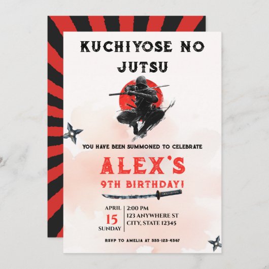 Watercolor Ninja Warrior Martial Arts Boy Birthday Einladung (Vorne/Hinten)
