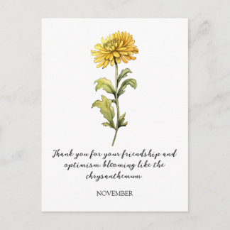 WATERCOLOR NOVEMBER CHRYSANTHEMUM BIRTH FLOWER POSTKARTE