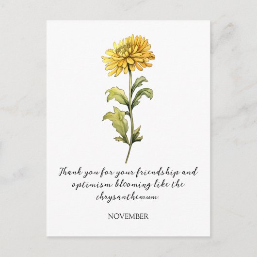 WATERCOLOR NOVEMBER CHRYSANTHEMUM BIRTH FLOWER POSTKARTE (Vorderseite)