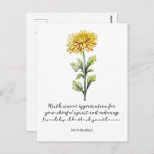 WATERCOLOR NOVEMBER CHRYSANTHEMUM BIRTH FLOWER POSTKARTE (Vorne/Hinten)